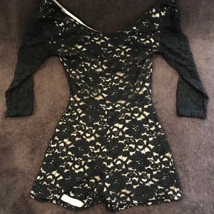 Open Back Black Lace Romper w/ Nude Underlay